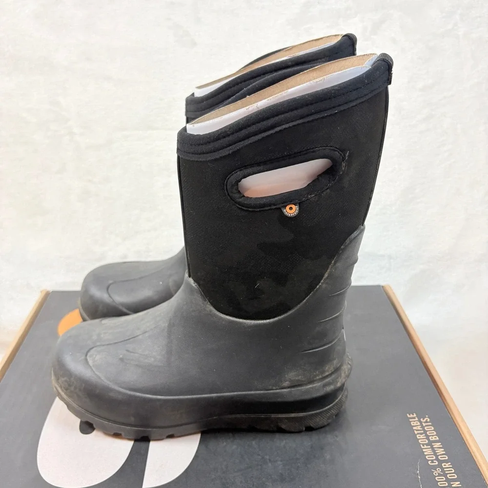 Bogs Classic High Boots Kids‎ Size 4 Black Good Waterproof Insulated Camo 71303K